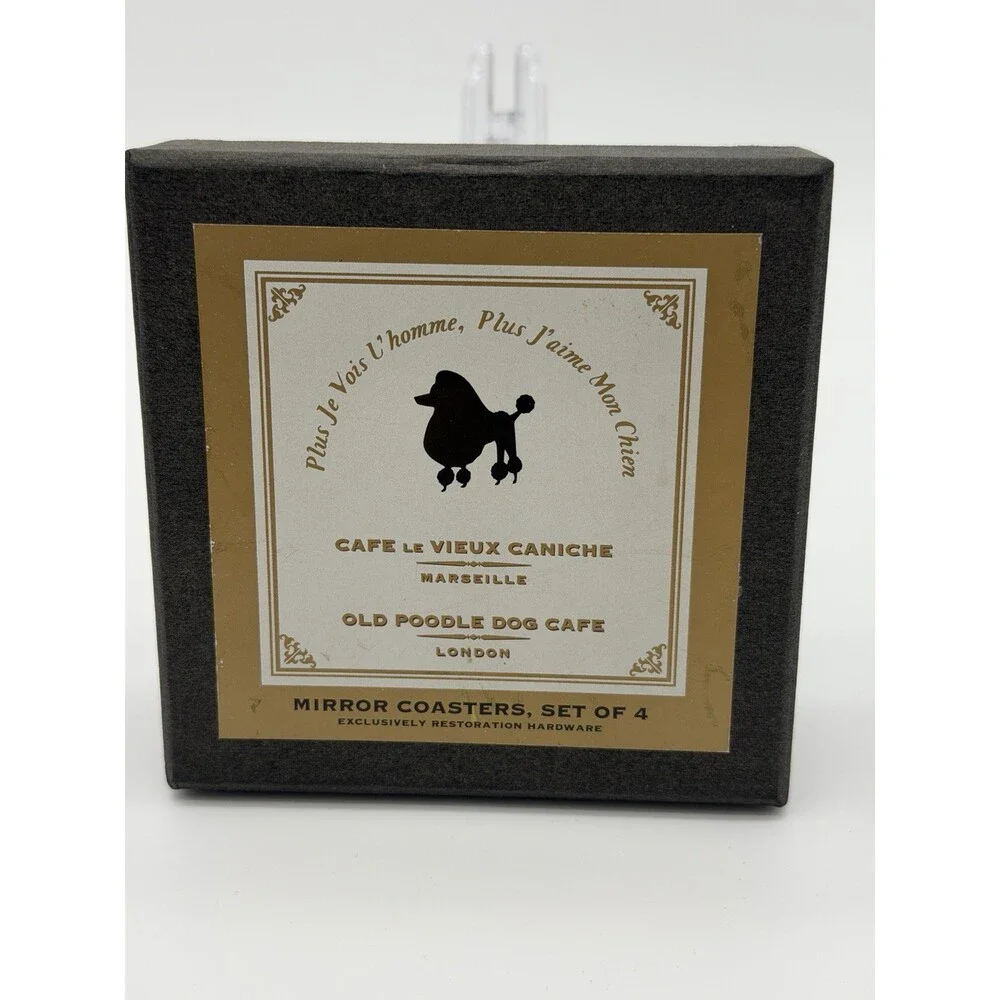 Restoration Hardware MIRROR POODLE coasters Old Poodle Dog Cafe Set Of 4 London